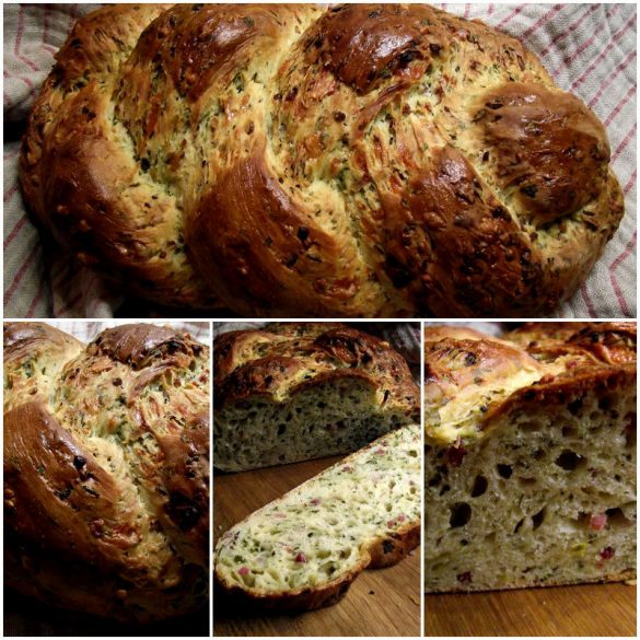 Kräuter-Hefezopf mit Käse und Schinken